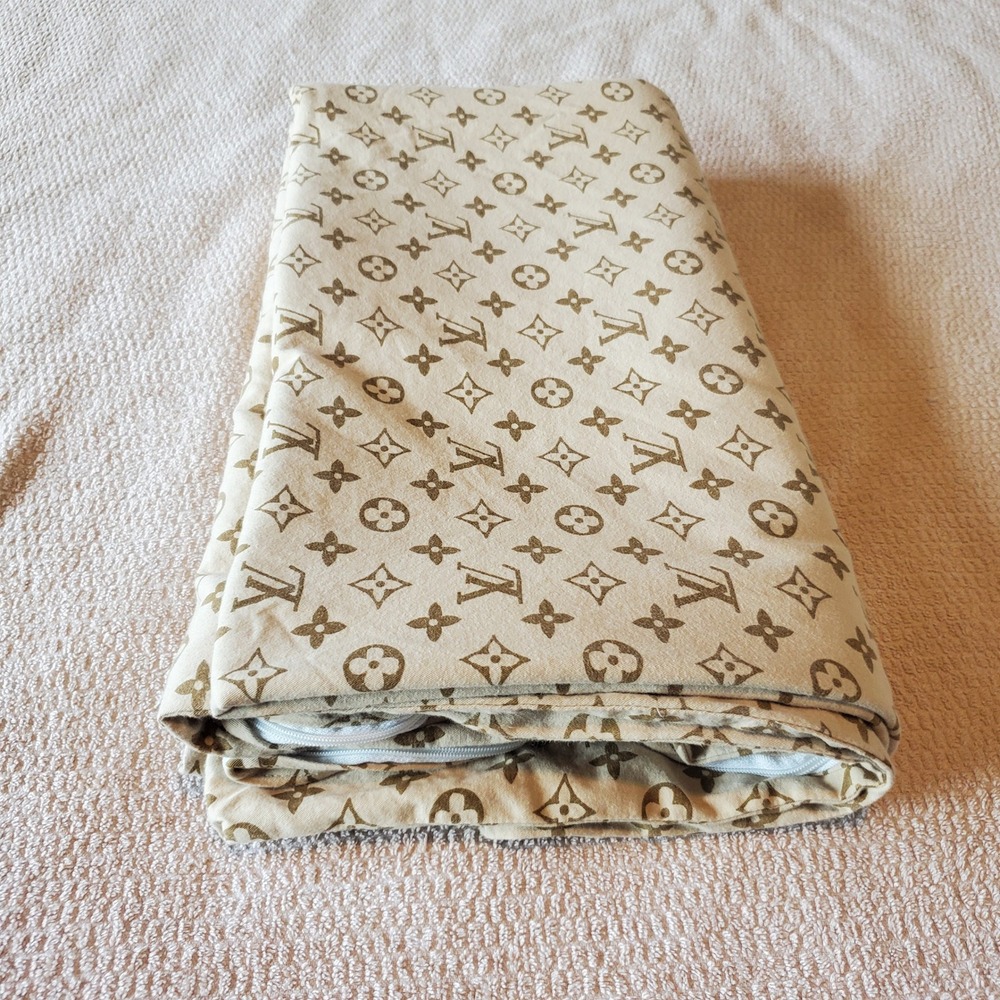 Designer Inspired Monogram Flat Sheet Tan Brown Designer Logo Print Bedding